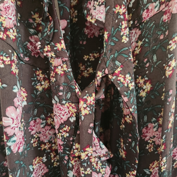 Buffalo David Bitton Floral Midi Dress - Brown With Pink Floral Print - Picture 3 of 5